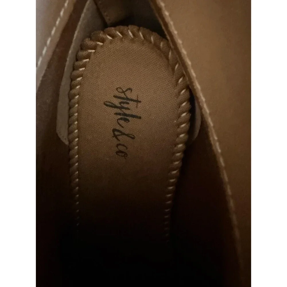 Style & Co Wens Brown Tan Ankle Boots Block Heel Back Zip Booties Size 6M